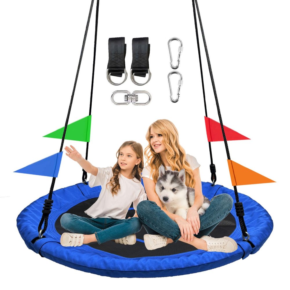 40 Inch Tree Swing for Kids OutdoorSpider Web Tree Swing,850Lb Weight Capacity,900D Oxford Waterproof with Handles, with 71" Adjustable Hanging Strapsfor Backyard, Playground (Blue)