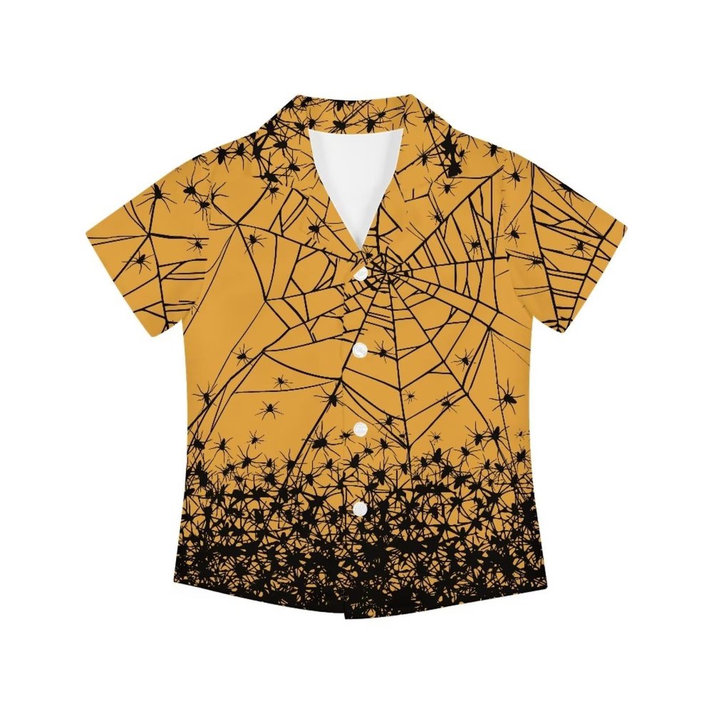 Scary Spider Web Button Down Halloween Shirt for Boys 9-10 Years Old Stretch Soft Loose Fit Orange Hawaiian Shirts Boys Halloween Party Costumes