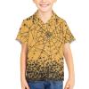 Scary Spider Web Button Down Halloween Shirt for Boys 9-10 Years Old Stretch Soft Loose Fit Orange Hawaiian Shirts Boys Halloween Party Costumes view 2