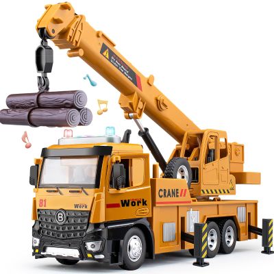 TAKGUD Crane Toy for Boys, 13.5" Large Crane Truck with Lights and Sounds, Open-able Doors, Friction Powered Construction Truck Toys Gift for Kids