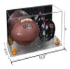 Better Display Cases Acrylic Full Size Football and Mini Helmet Display Case with Mirror Case, Orange Risers and Clear Base 19.25" x 8.25" x 8" (B47/A103) view 2