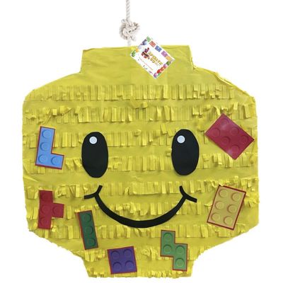 APINATA4U 20 Yellow Smiling Pinata - Elevate Building Block Themed Birthday with Multicolored Brick Accents - Perfect Party Decoration for Gamer Teens!