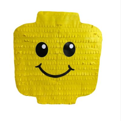 APINATA4U Brick Head Shaped Pinata, Yellow Color Block Face Party Decorations, Emoji Theme Birthday Gift for Kids, Fun Emoticon for Boys, Construction & Building Block Parties Supplies
