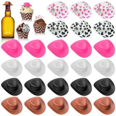 Yuronam 30 Pcs Plastic Mini Western Cowboy Cowgirl Hats Miniature Hats for Crafts,Party,Dollhouse Decoration (Multi Color)