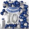 10th Birthday Decorations Navy Blue Silver,10th Balloon Garland with Number 10 Foil balloons,Happy Birthday Banner for Boys Girls 10 Birthday Party Decorations view 1