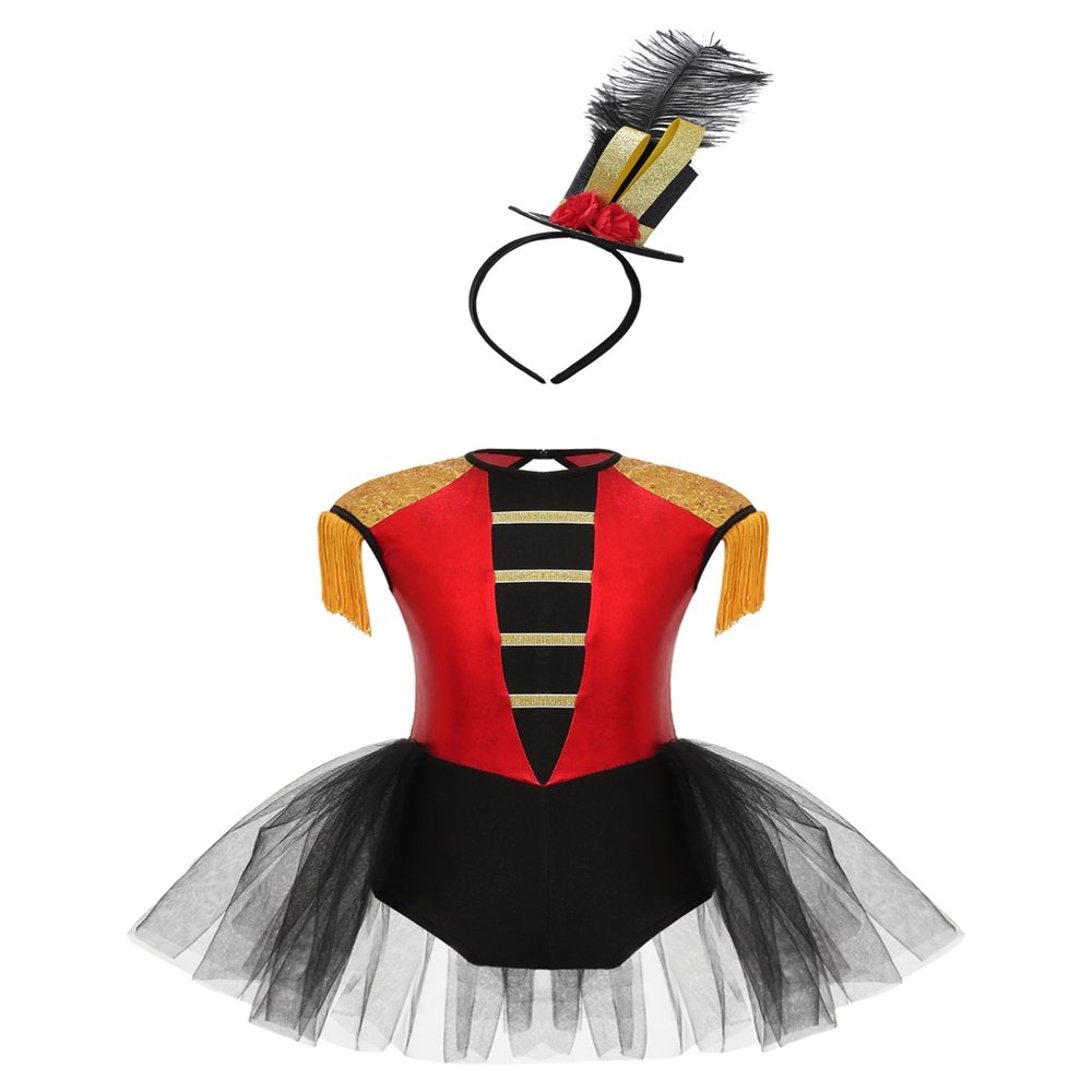 ACSUSS Kids Girls Ringmaster Circus Costume Sleeveless Tutu Dress with Headband for Halloween Party Red 14 Years