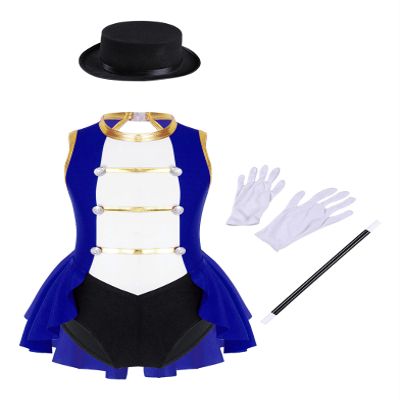 Eandarui Kids Girls Ringmaster Circus Costume Leotard Tutu Dress Jumpsuit with Hat Magic Wand Gloves Royal Blue 16 Years