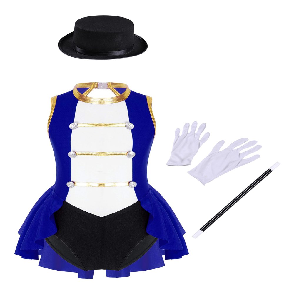 Eandarui Kids Girls Ringmaster Circus Costume Leotard Tutu Dress Jumpsuit with Hat Magic Wand Gloves Royal Blue 16 Years