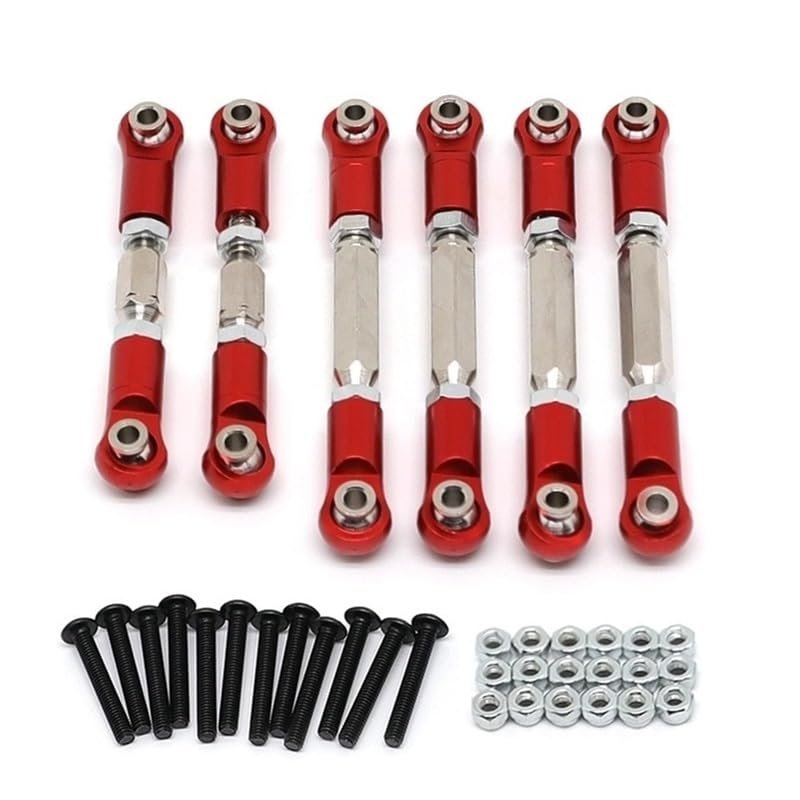 BrewJa Metal Adjustable Tie Rods Turnbuckles Toe Links Linkage Set for 1/10 Arrma Senton Granite 4X4 MEGA 550 Upgrade Parts (Color : Red)