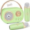 PRUNUS C20 Mini Karaoke Machine,Valentines Day Gifts for Her Him Kids Mens,Portable Bluetooth Speaker with 2 Wireless Microphone for Boys Girls 3-12+ Years Old Birthday Party Green view 1