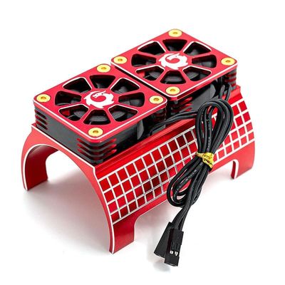 BrewJa Metal Dual Cooling Fan 4985 1717 Motor Heat Sink for 1/5 Traxxas X-Maxx 6S 8S Arrma KRATON Outcast RC Car Upgrade Parts (Color : Red)