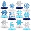 12PCS Winter Wonderland Party Decorations 3D Honeycomb Snowflake Centerpieces for Tables Blue White Christmas Party Supplies for Kids Birthday Xmas Holiday Party Prop Supply view 1