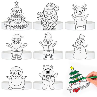 Zhanmai 48 Pcs Holiday Headbands Craft Kits Paper Crowns Art Party Hats for Color Your Own Activities Supplies(Christmas Santa)