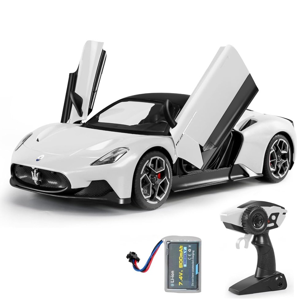 MIEBELY Maserati Remote Control Car, Openable Door 1:12 Scale Rc Toy Car 7.4V 900mAh Licensed 12Km/h Fast Rc Cars with Led Light 2.4Ghz Model Car for Adults Boys Girls Birthday Ideas Gift (White)
