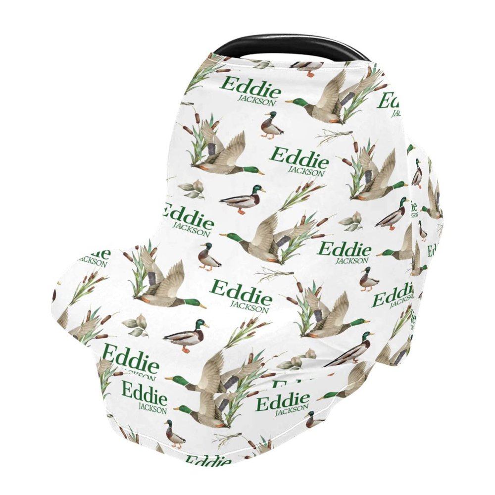 Personalized Baby Car Seat Cover for Boys Girls, Custom Nursing Covers for Breastfeeding with Name, Wild Ducks Infant Stroller Cover, Baby Carseat Canopy for Newborn, Multiuse Car Seat Canopies