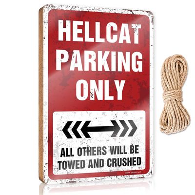 Funny Porch Decor Hellcat Parking Only Wooden Sign Rustic Wood Sign Outside Decor (Size : 20X30CM)