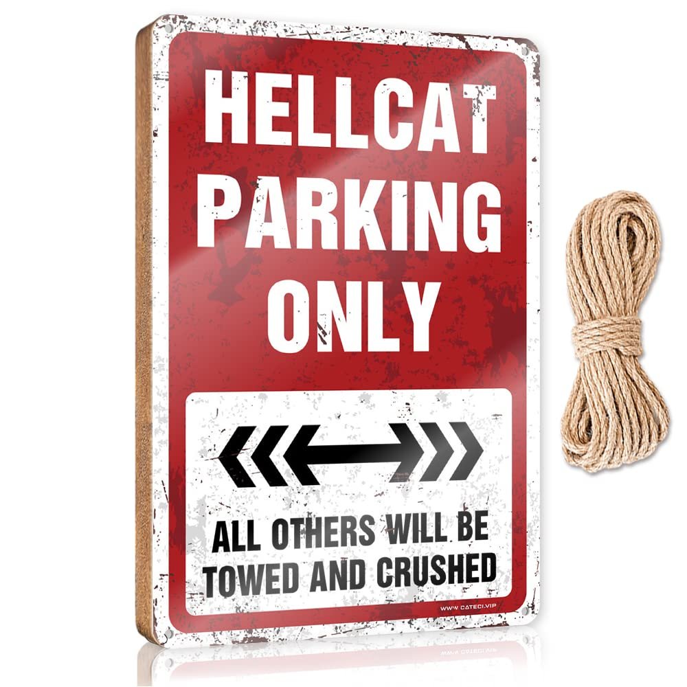 Funny Porch Decor Hellcat Parking Only Wooden Sign Rustic Wood Sign Outside Decor (Size : 20X30CM)