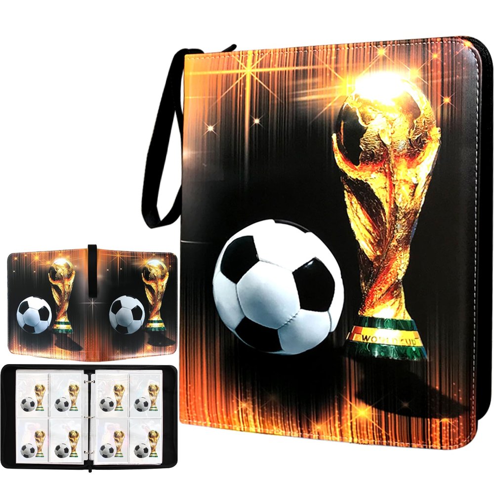Trading Card Binder 400 Pockets, Soccer Card Binder Holder with 50 Removable Sleeves Fits 400 Sport Cards, Soccer Card Gifts Collector Album with Zipper Storage Display Case