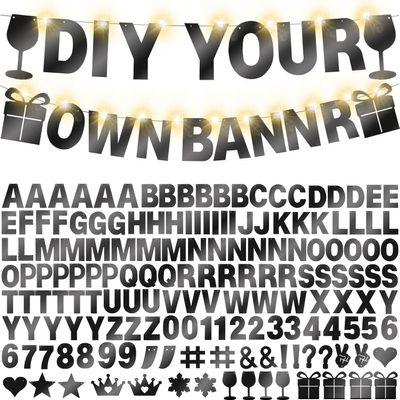 175Pcs DIY Glitter Customizable Banner Kit Happy Birthday Custom Letters Banner 30th Birthday Decorations Anniversary Personalized Banners Decor Death to My 20s Party Supplies(Shiny Black)