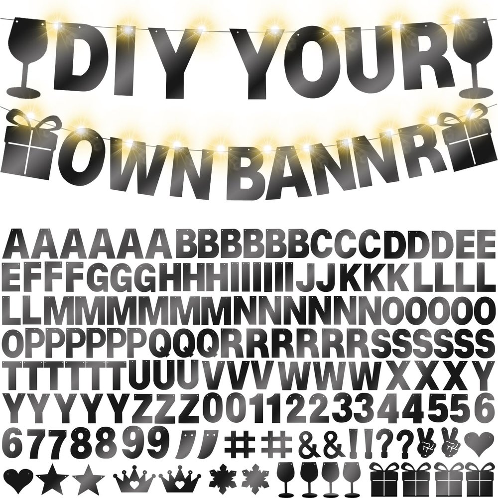 175Pcs DIY Glitter Customizable Banner Kit Happy Birthday Custom Letters Banner 30th Birthday Decorations Anniversary Personalized Banners Decor Death to My 20s Party Supplies(Shiny Black)