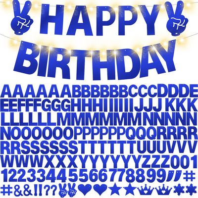 167Pcs DIY Glitter Customizable Banner Kit Happy Birthday Letter Hanukkah Custom Banners Happy New Year Personalized Banner for Christmas Baby Shower Birthday Party Decoration (Shiny Sapphire blue)