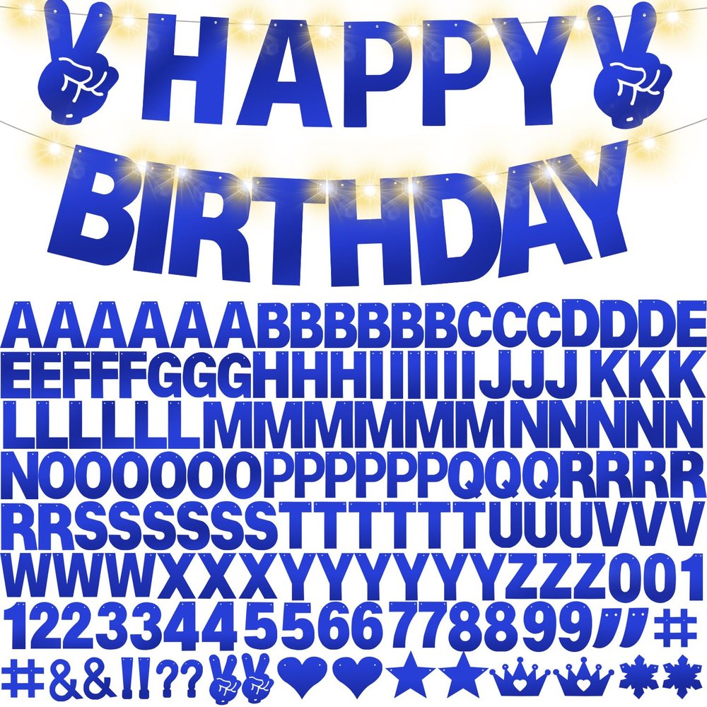 167Pcs DIY Glitter Customizable Banner Kit Happy Birthday Letter Hanukkah Custom Banners Happy New Year Personalized Banner for Christmas Baby Shower Birthday Party Decoration (Shiny Sapphire blue)