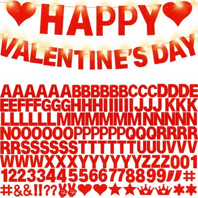 175Pcs DIY Glitter Customizable Banner Kit Happy Birthday Custom Letter Banners Happy Valentine's Day Banners Love Heart Personalized Banner Decor Birthday Party Decorations Supplies(Glitter Red)