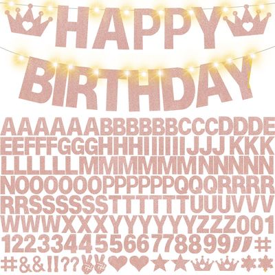 167Pcs DIY Glitter Customizable Banner Kit Custom Banner Happy Birthday Letters Happy New Year Personalized Banners Decor for Christmas Baby Shower Birthday Party Decoratation (Glitter Rose Gold)
