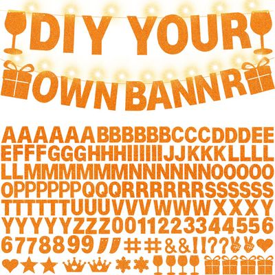 175Pcs DIY Glitter Customizable Banner Kit Custom Banners DIY Happy Birthday Letter Banners Personalized Banner Decor for Easter Day Christmas Baby Shower Birthday Party Decorations(Glitter Orange)