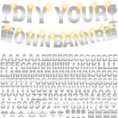 175Pcs DIY Glitter Customizable Banner Kit Happy Birthday Letters Banner Winter Wonderland Banners Snowflakes Personalized Banners Decor Baby Shower Birthday Party Decorations Supplies(Shiny Silver)