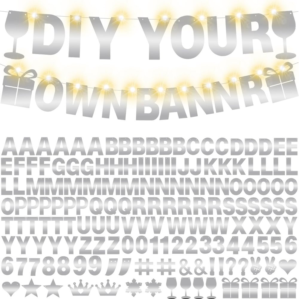 175Pcs DIY Glitter Customizable Banner Kit Happy Birthday Letters Banner Winter Wonderland Banners Snowflakes Personalized Banners Decor Baby Shower Birthday Party Decorations Supplies(Shiny Silver)