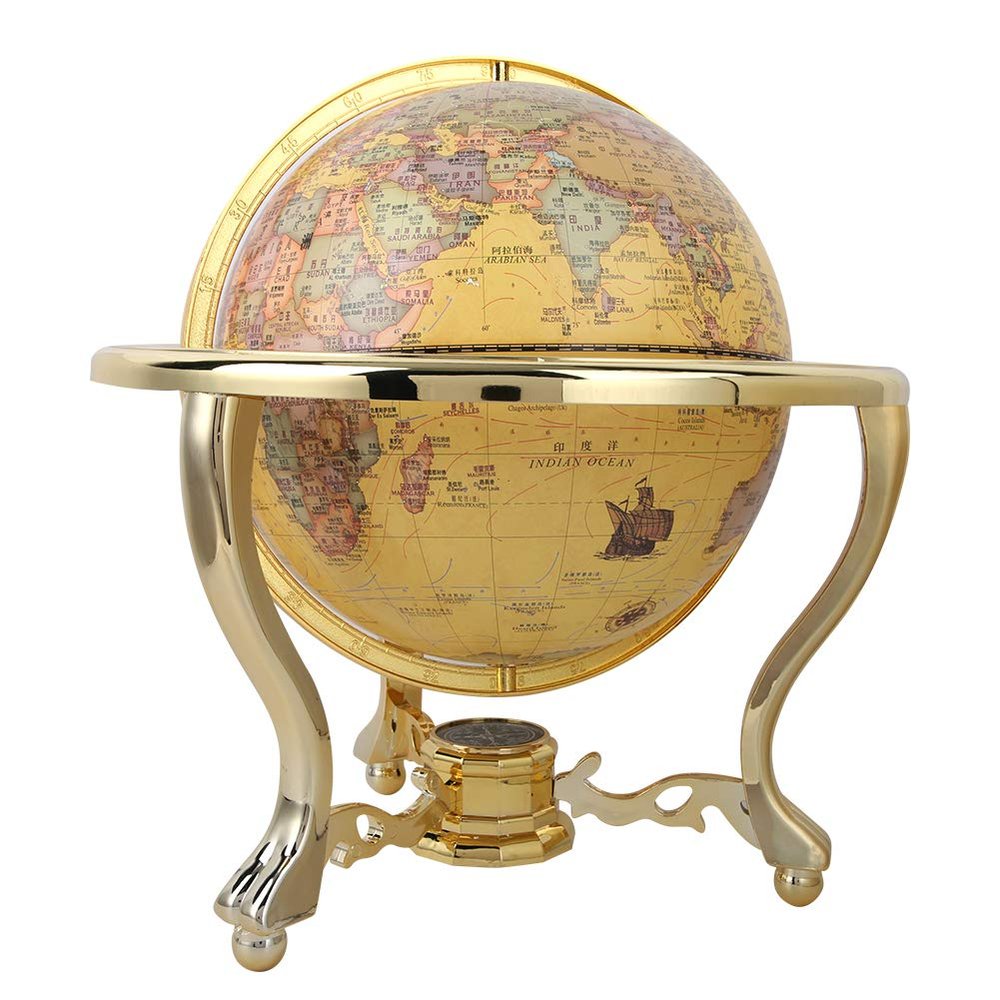Vomeko Antique Globe Desk Decor,Globe for Teaching,Educational Globe with Compass for Office Desk and Teaching(25cm)