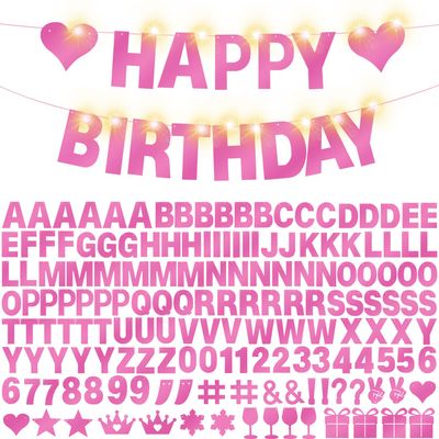 175Pcs DIY Glitter Customizable Banner Kit Happy Birthday Letter Banners Valentine's Day Garlands Personalized Love Heart Banner Decor Baby Shower Birthday Party Decorations Supplies(Shiny Light Pink)
