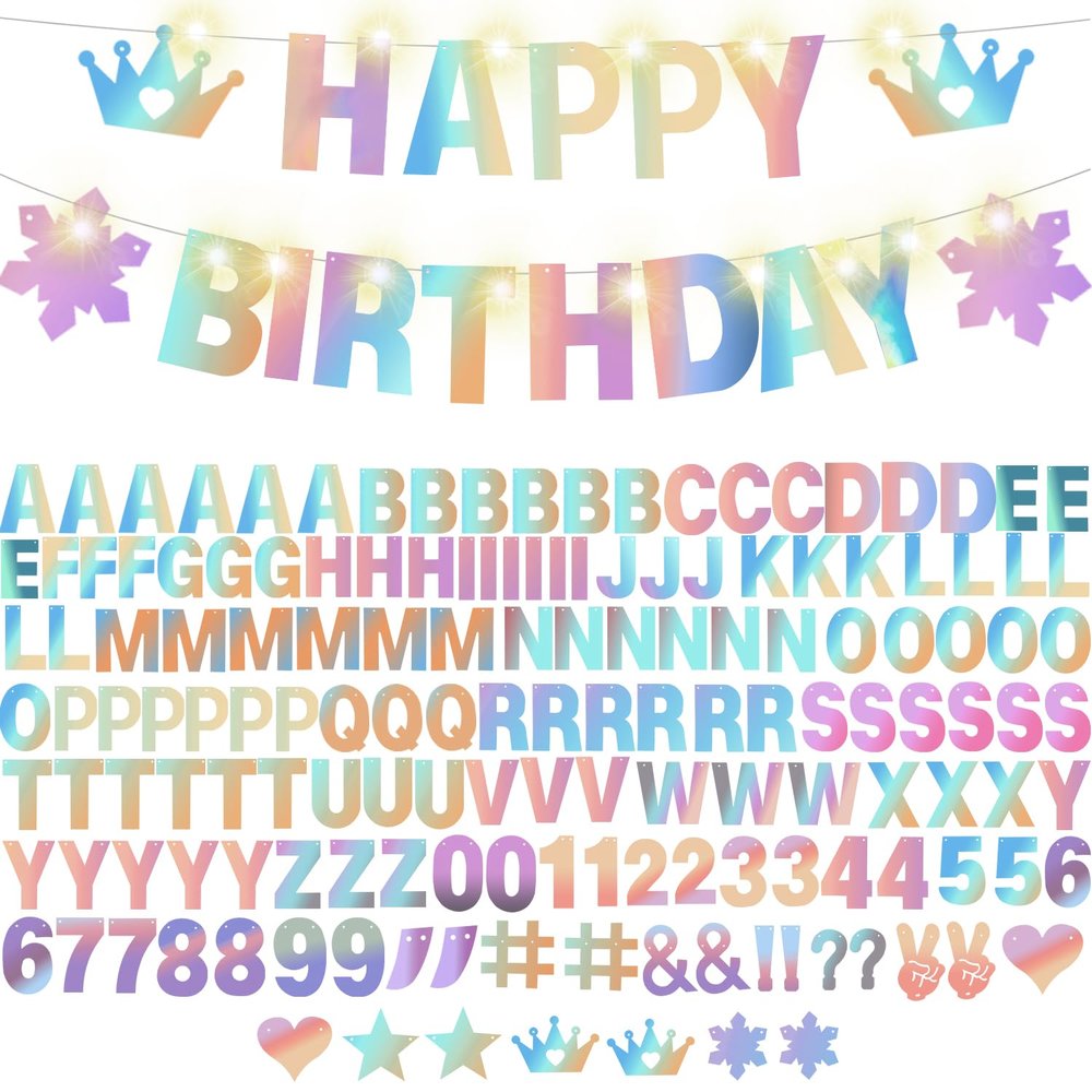 167Pcs DIY Glitter Customizable Banner Kit Custom Banner Happy Birthday DIY Letter Banners Happy New Year Personalized Banners Christmas Baby Shower Birthday Party Decorations Supplies(Shiny Holografic)