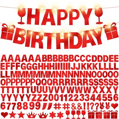 175Pcs DIY Glitter Customizable Banner Kit Custom Banner Happy Birthday DIY Letter Banners Happy New Year Personalized Banners Christmas Baby Shower Birthday Party Decorations Supplies(Shiny Red