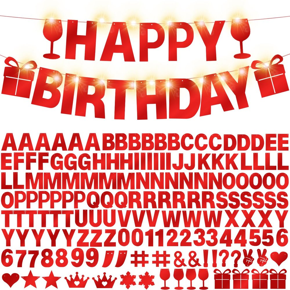 175Pcs DIY Glitter Customizable Banner Kit Custom Banner Happy Birthday DIY Letter Banners Happy New Year Personalized Banners Christmas Baby Shower Birthday Party Decorations Supplies(Shiny Red
