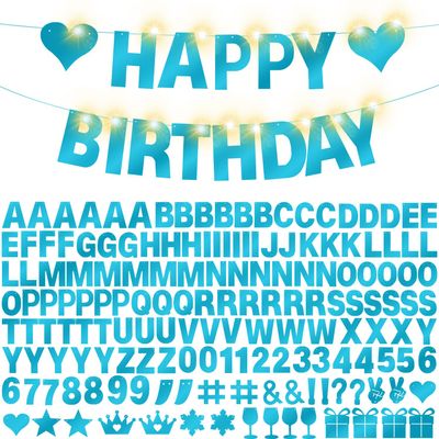 175Pcs DIY Glitter Customizable Banner Kit Happy Birthday Custom Letters Banner Happy New Year Personalized Banners Decor Christmas Baby Shower Birthday Party Decoration Supplies(Shiny Light Blue)