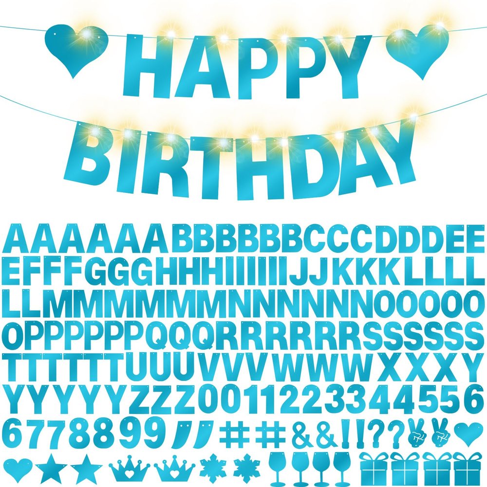 175Pcs DIY Glitter Customizable Banner Kit Happy Birthday Custom Letters Banner Happy New Year Personalized Banners Decor Christmas Baby Shower Birthday Party Decoration Supplies(Shiny Light Blue)