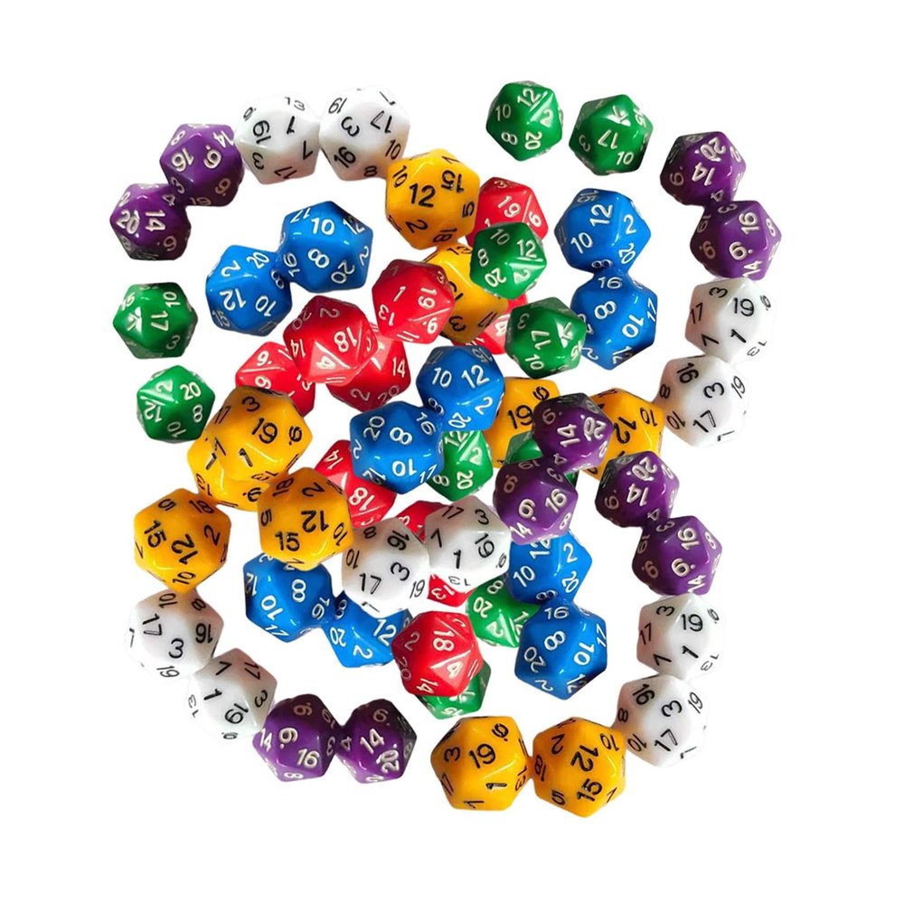 60Pcs 20 Sided Dice, Acrylic Dice, Role Playing Game Dices, 20mm, Party Supplies Multi Sided Dices for Card Games, Table Game, Solid