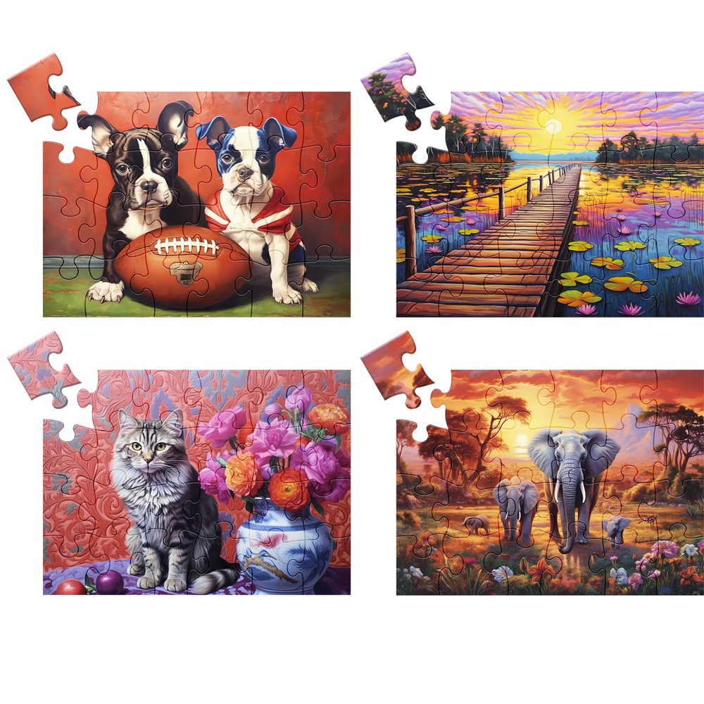4 Pack 24 Large Piece Jigsaw Puzzles Dementia Alzheimer's Products and Activities for Elderly Seniors Puzzle Alzheimer's Cognitive Game Easy Puzzle for Adults Gift for The Elderly with 4 Storage Bag