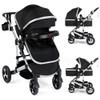 Kinder King 3 in 1 Reversible Baby Stroller w/Detachable Tray, Convert to Newborn Pram, Folding Infant Carriage for Toddler, Adjustable Canopy & Handle, Aluminum Alloy, Suspension Wheels, Black view 1