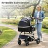 Kinder King 3 in 1 Reversible Baby Stroller w/Detachable Tray, Convert to Newborn Pram, Folding Infant Carriage for Toddler, Adjustable Canopy & Handle, Aluminum Alloy, Suspension Wheels, Black view 3