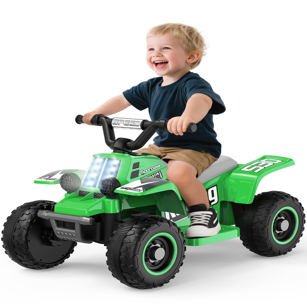 ANPABO 6V 7AH Kids ATV Ride On Toy, 4 Wheeler for Toddler w/Headlight, Forward & Reverse, Horn, Music Player, USB, MP3, Treaded Tires, Ideal Gift for Toddlers(Green)
