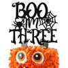 Black Glitter Boo I'm Three Cake Topper, Happy 3rd Birthday/Baby Boo, Halloween Themed Baby's 3rd Birthday Baby Shower Party Decorations view 1