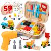 59Pcs Kids Tool Set Toy for Boys - Montessori STEM Wooden Play Tool Box Kit with Electric Drill with 2 Types Bits - Educational Christmas Birthday Gifts for Boys Toddlers Kids Age 3 4 5 6 Years Old view 1