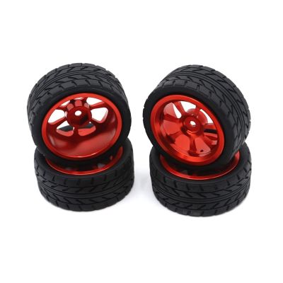 65mm Metal Wheel Rim + High Grip Rubber Tires Tyres for Wltoys 144001 A959 A959-B 124019 124018 RC Car Parts Modification Accessories (Color : Red)