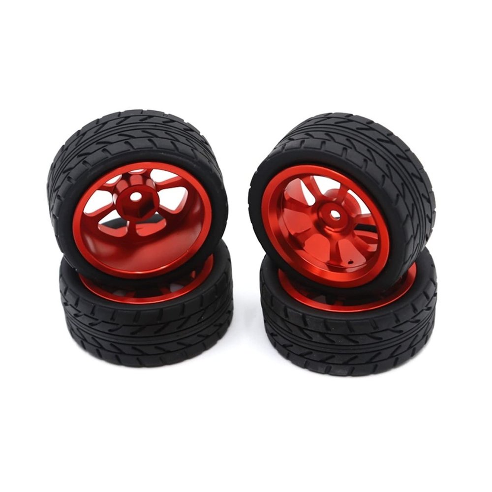 65mm Metal Wheel Rim + High Grip Rubber Tires Tyres for Wltoys 144001 A959 A959-B 124019 124018 RC Car Parts Modification Accessories (Color : Red)