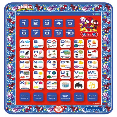 LEXiBOOK, Spidey and his Amazing Friends, Bilingual Learning Tablet - English/Spanish - Toy to Learn to Count, Vocabulary and Make Music, JCPAD002SPi2