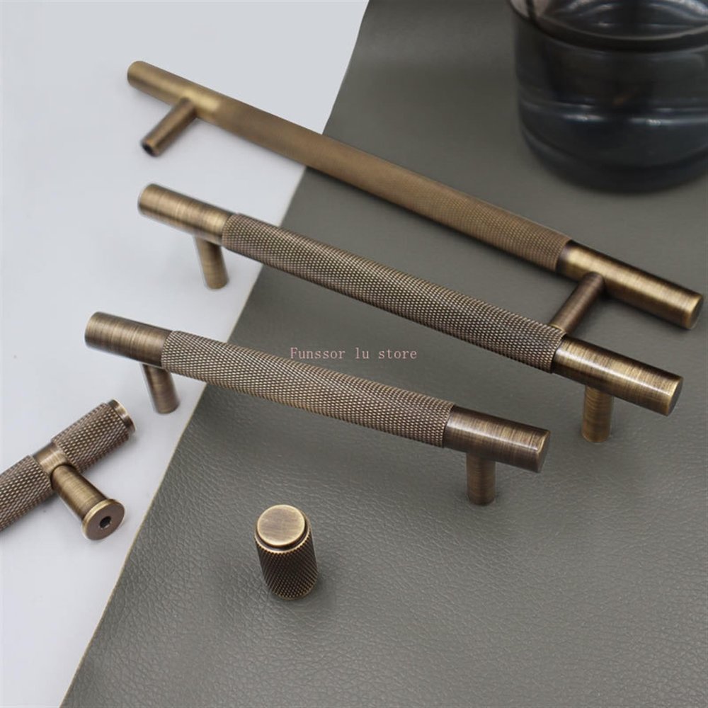 AOKLEY Light Luxurious and Contracted Solid Bronze Brass Knurled Handle Drawer Door Handle Cabinet Knobs 1Pcs (Color : T-Single Hole)