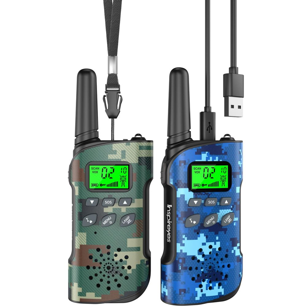Inspireyes Walkie Talkies for Kids Rechargeable,Toys for Boys and Girls Ages 3-12, 2 Pack Long Range 2-Way Radios, Birthday Gifts,Christmas Stockings, Outdoor Play, Family Games, Hiking Camping Gear